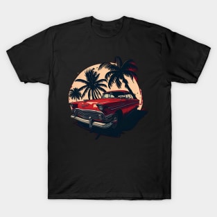 vintage style car with palm tree summer vacation design T-Shirt